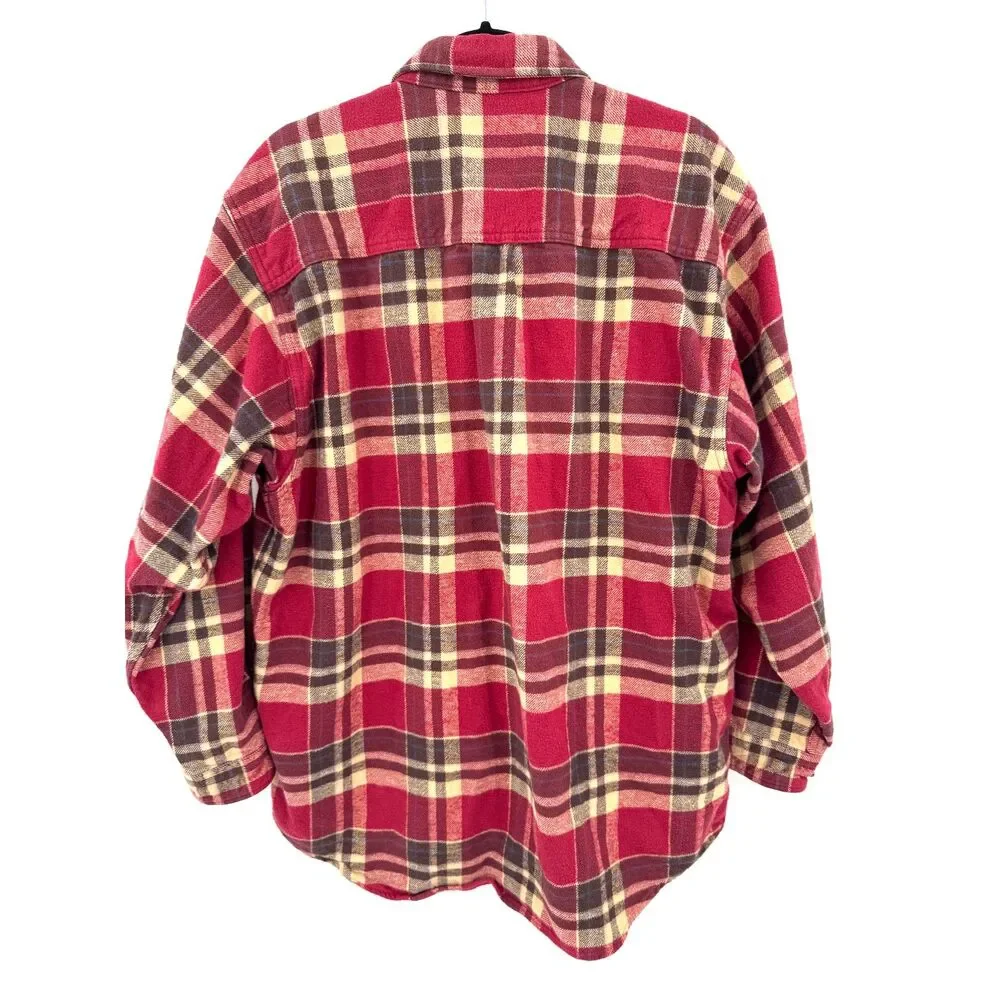 FIELD & STREAM Red Tan Plaid Flannel Button Down Shirt Shacket Jacket Size XL